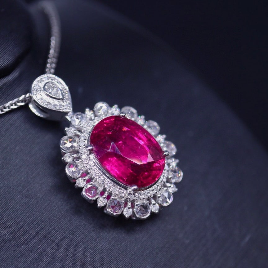 14k Gold 3.85 Ct Natural Tourmaline & Diamond Pendant( Without Chain ) - 5