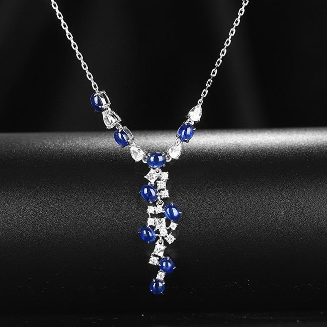 14k Gold 3.34 Ctw Natural Sapphire & Diamond Necklace: Ref:230946071 // gold content:14k gold // main gemstone:sapphire // shape:oval // carat weight:3. 1ct // color:blue // treatment:natural // // adjacent gemstone 2 : diamond // shape:round // carat