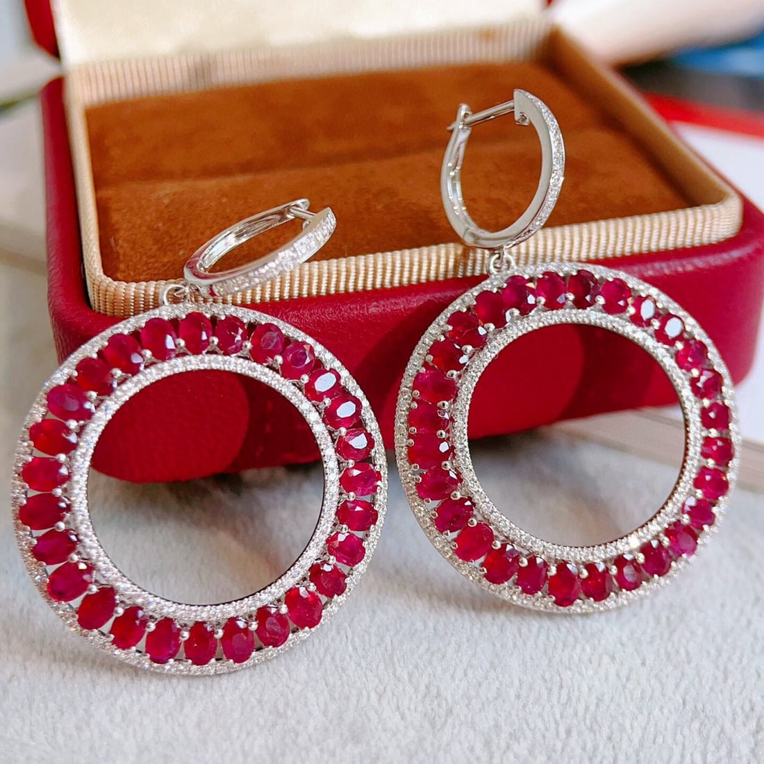 14k Gold 8.57 Ctw Natural Ruby & Diamond Earrings - 3