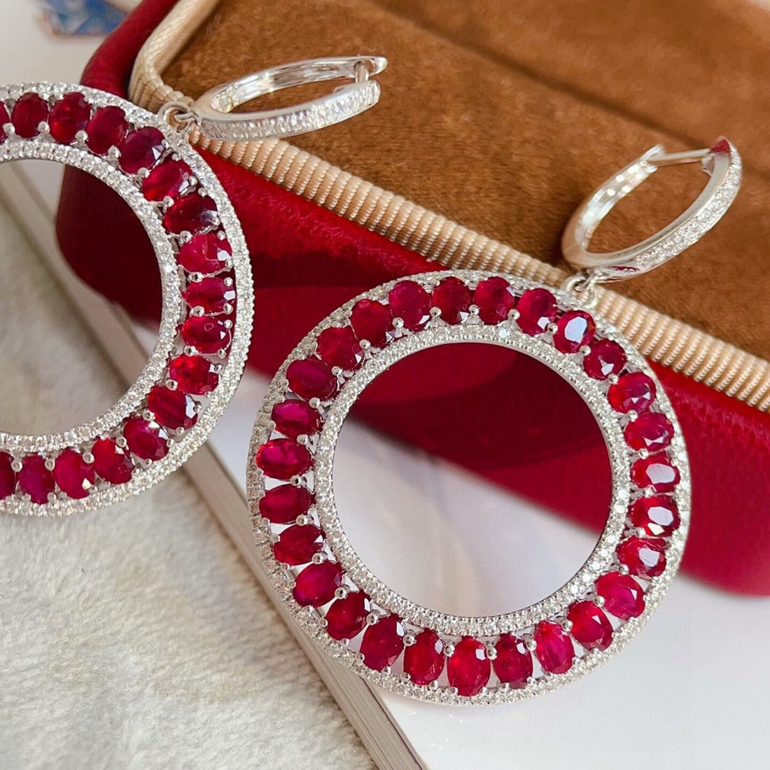 14k Gold 8.57 Ctw Natural Ruby & Diamond Earrings - 6