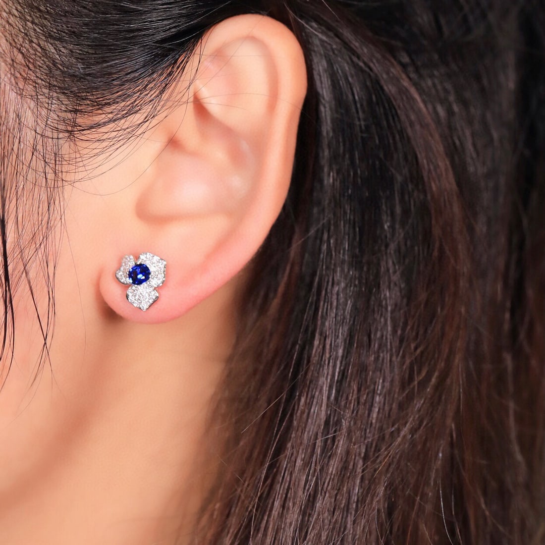 14k Gold 1.23 Ctw Vivid Blue Natural Sapphire & Diamond Earrings - 6