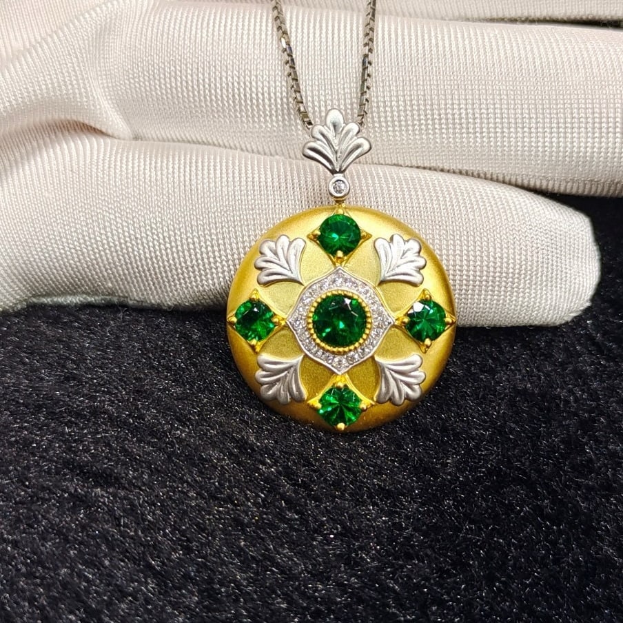 14k Gold 1.06 Ctw Vivid Green Natural Emerald & Diamond Pendant( Without Chain ) - 2