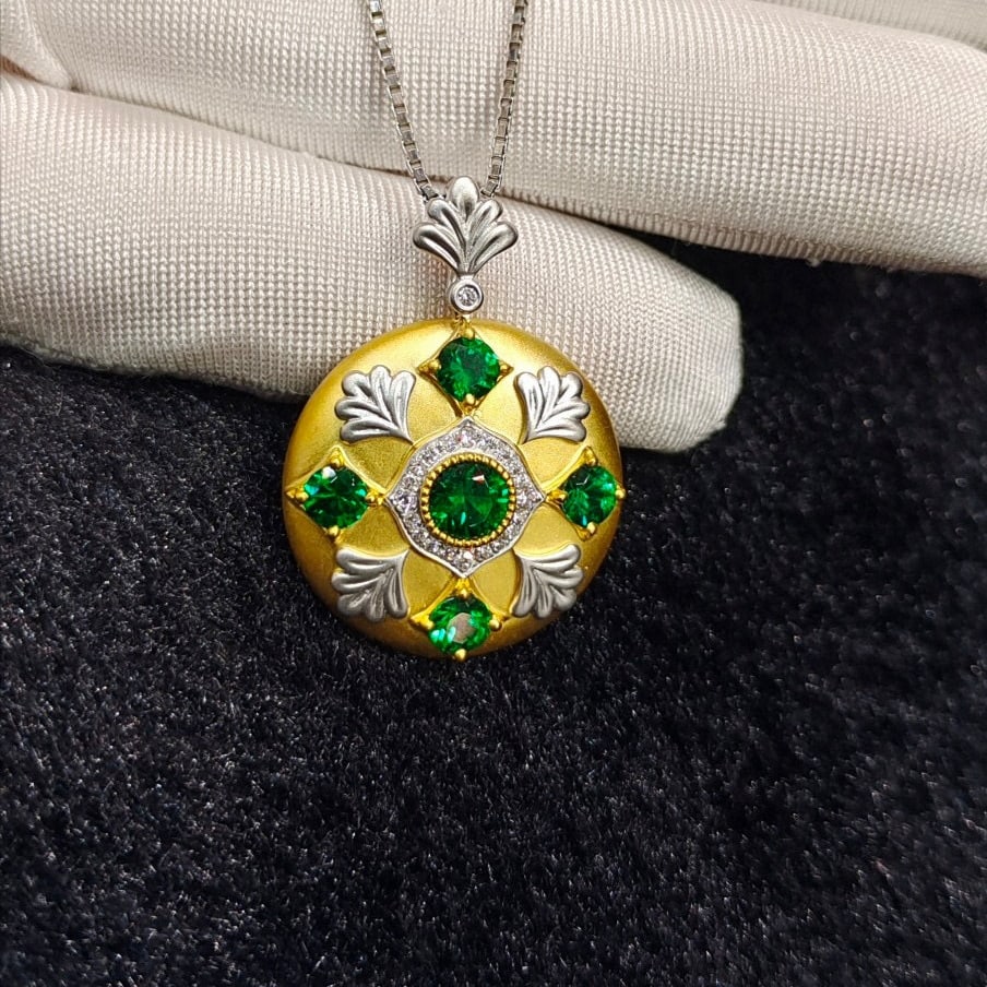 14k Gold 1.06 Ctw Vivid Green Natural Emerald & Diamond Pendant( Without Chain ) - 3