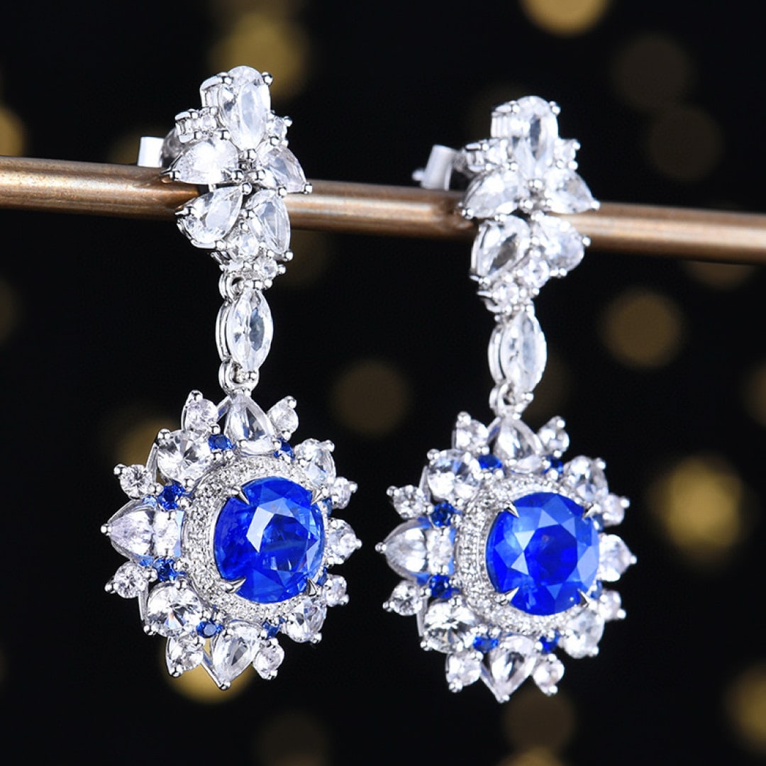 14k Gold 4.14 Ctw Natural Sapphire & Diamond Earrings - 3