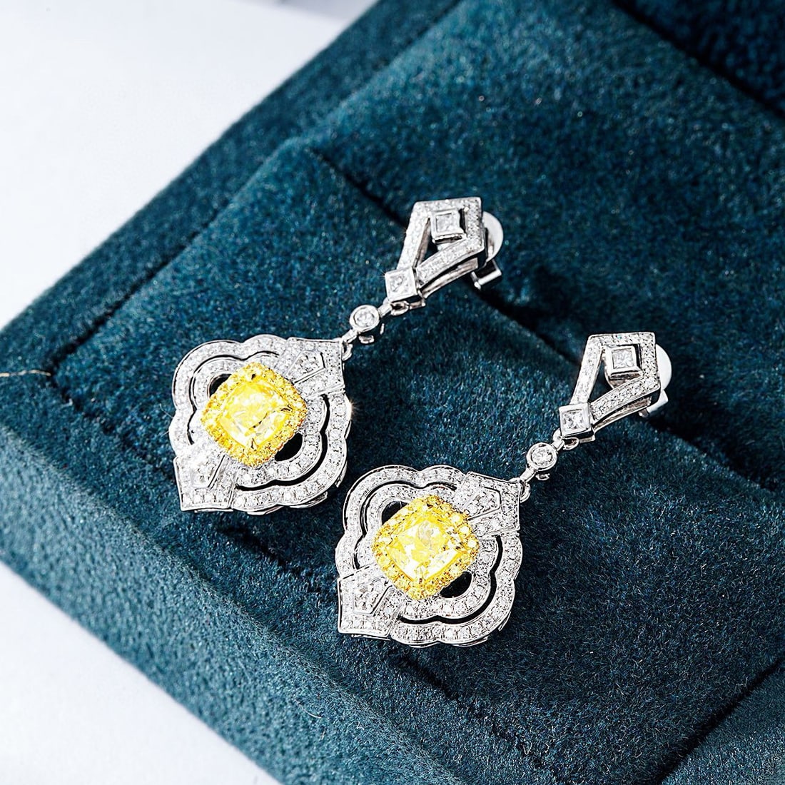 14k Gold 1.60 Ctw Natural Yellow Diamond & Diamond Earrings - 4