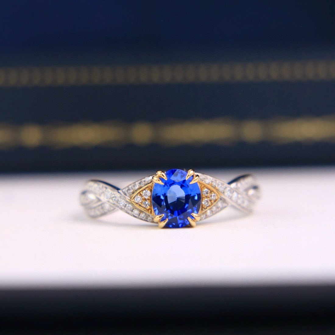 14k Gold 1.27 Ctw Natural Sapphire & Diamond Ring: Ref:230946099 // gold content:14k gold // ring size:7. 25us // // main gemstone:sapphire // shape:oval // carat weight:1. 07ct // color:blue // treatment:natural // // adjacent gemstone 2 :