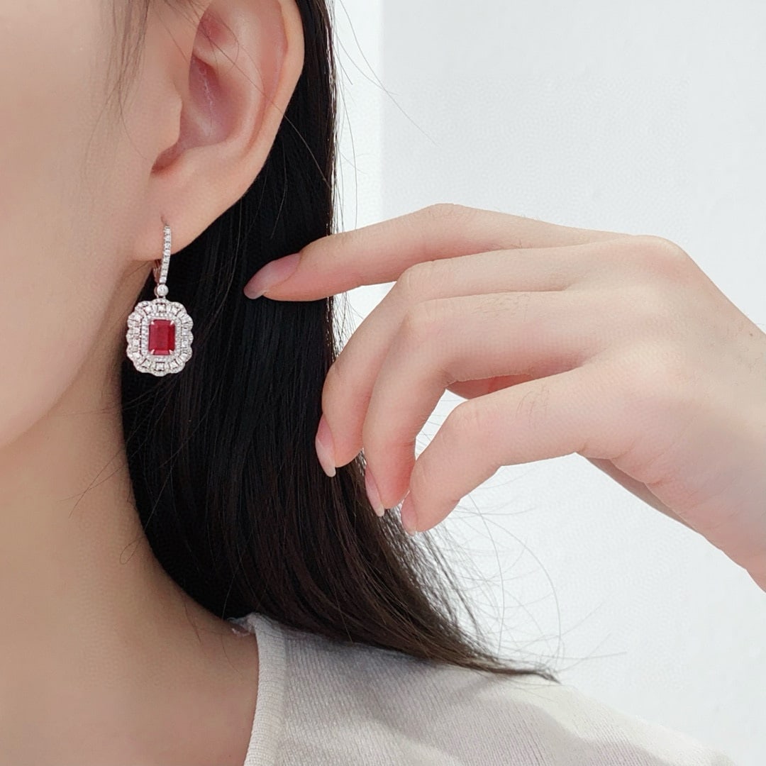 14k Gold 3.11 Ctw Natural Ruby & Diamond Earrings - 3