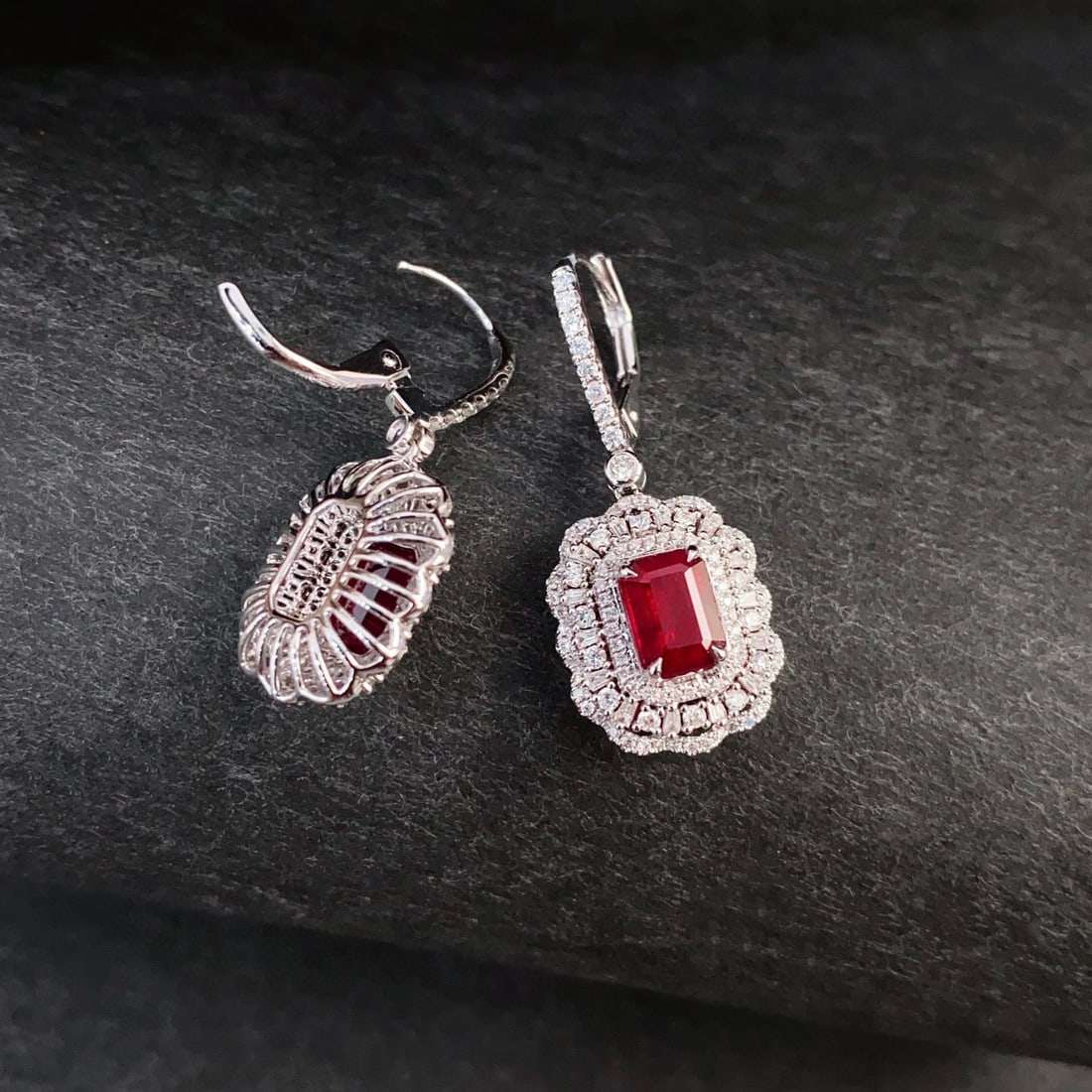 14k Gold 3.11 Ctw Natural Ruby & Diamond Earrings - 6