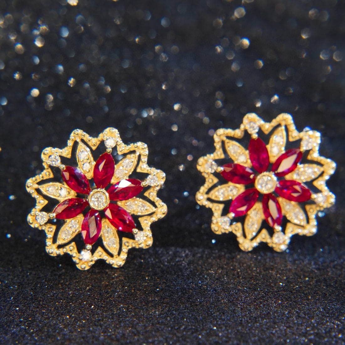 14k Gold 2.45 Ctw Vivid Red Natural Ruby & Diamond Earrings (1 of 4)