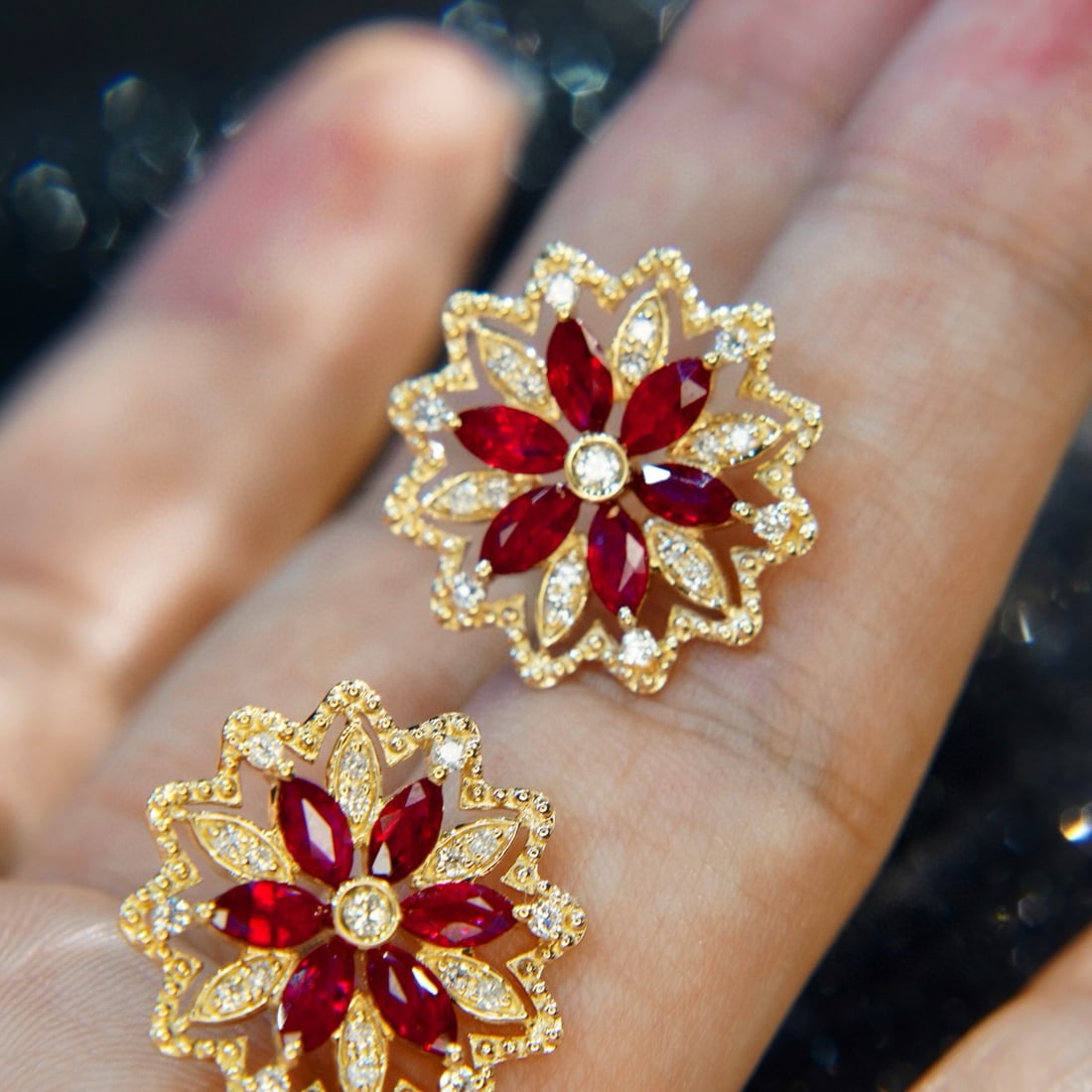 14k Gold 2.45 Ctw Vivid Red Natural Ruby & Diamond Earrings - 3