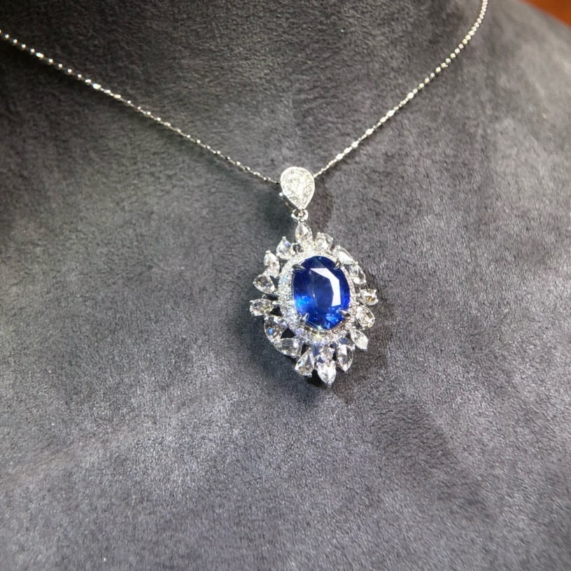 14k Gold 2.55 Ctw Natural Sapphire & Diamond Pendant( Without Chain ) - 6