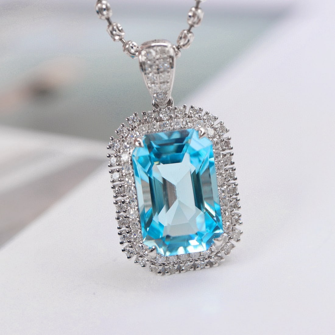 14k Gold 4.86 Ctw Natural Aquamarine & Diamond Pendant( Without Chain ) - 4