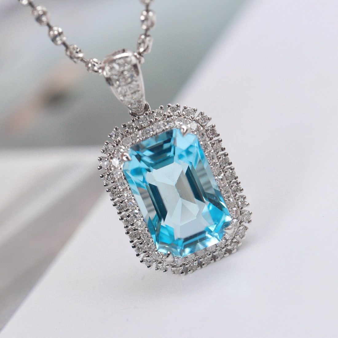 14k Gold 4.86 Ctw Natural Aquamarine & Diamond Pendant( Without Chain ) - 5