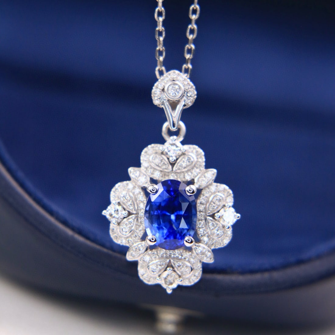 14k Gold 1.99 Ctw Natural Sapphire & Diamond Pendant( Without Chain ) - 3