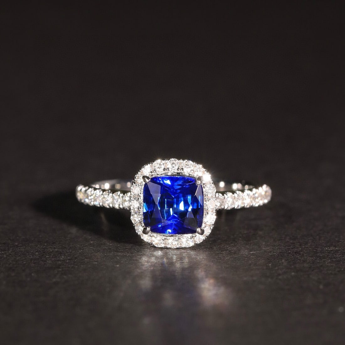 14k Gold 1.14 Ct Natural Sapphire & Diamond Ring: Ref:230946117 // gold content:14k gold // ring size:7. 25us // // main gemstone:sapphire // shape:cushion // carat weight:1. 14ct // color:royal blue // treatment:natural // // adjacent gemstone 2
