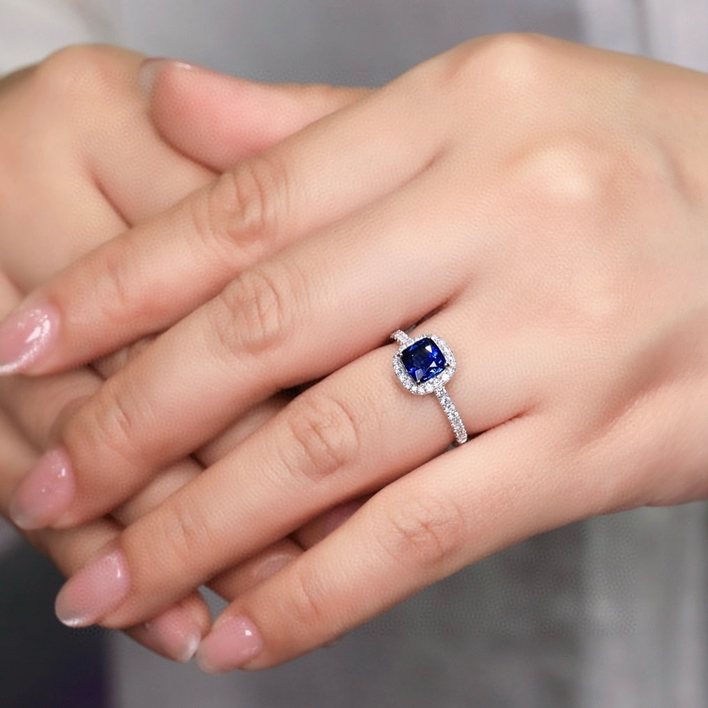 14k Gold 1.14 Ct Natural Sapphire & Diamond Ring - 7