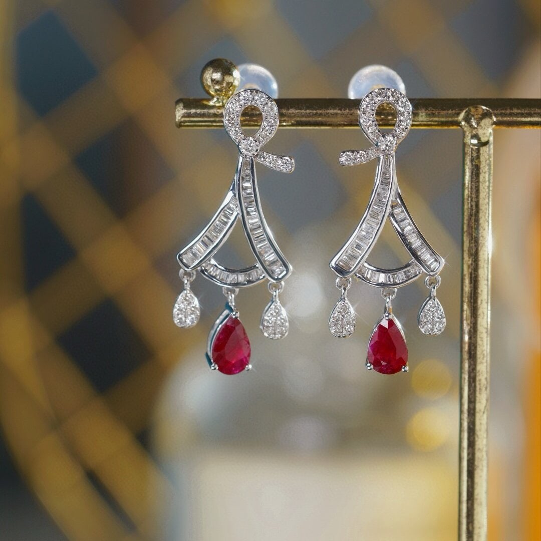 14k Gold 1.60 Ctw Vivid Red Natural Ruby & Diamond Earrings (1 of 8)