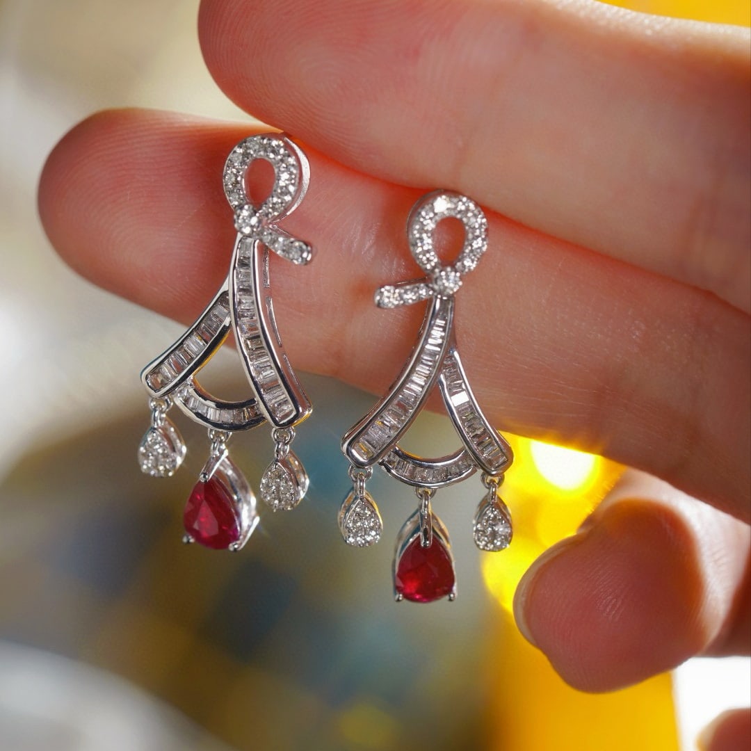 14k Gold 1.60 Ctw Vivid Red Natural Ruby & Diamond Earrings - 6