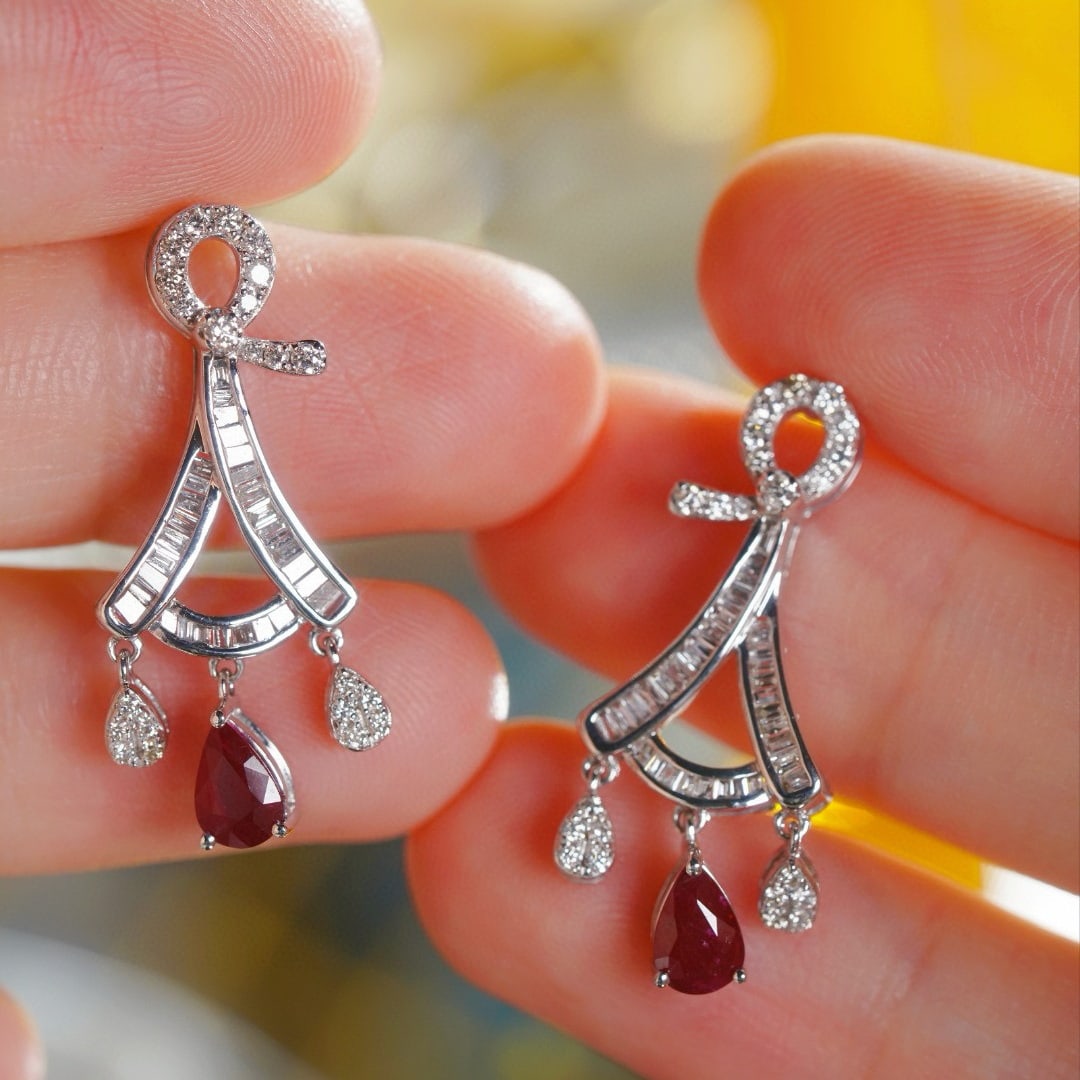 14k Gold 1.60 Ctw Vivid Red Natural Ruby & Diamond Earrings - 7