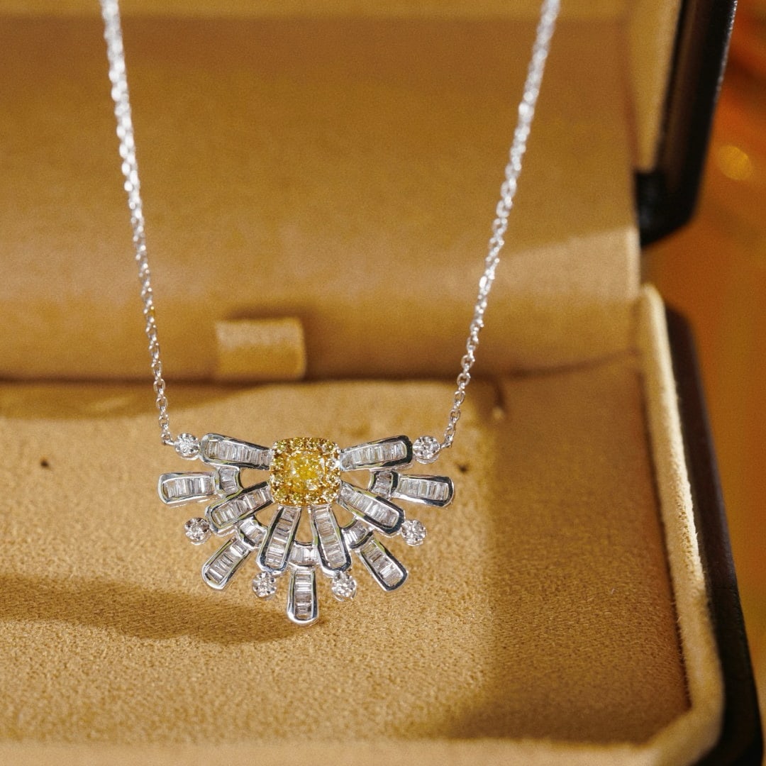 14k Gold 0.73 Ctw Natural Yellow Diamond & Diamond Necklace - 3