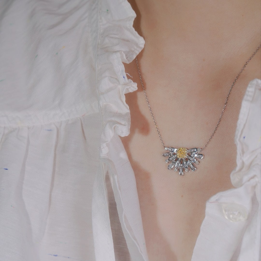 14k Gold 0.73 Ctw Natural Yellow Diamond & Diamond Necklace - 6