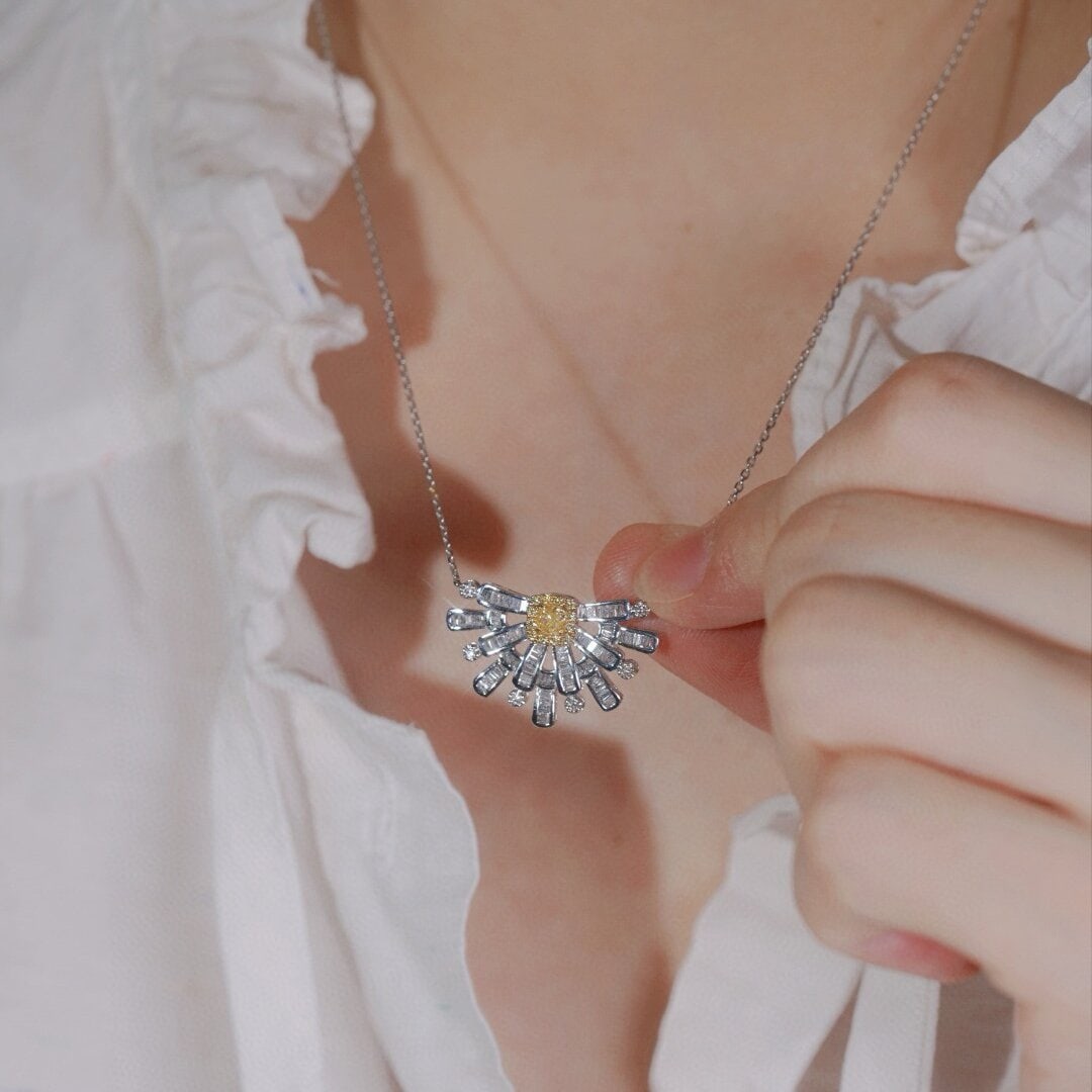 14k Gold 0.73 Ctw Natural Yellow Diamond & Diamond Necklace - 7