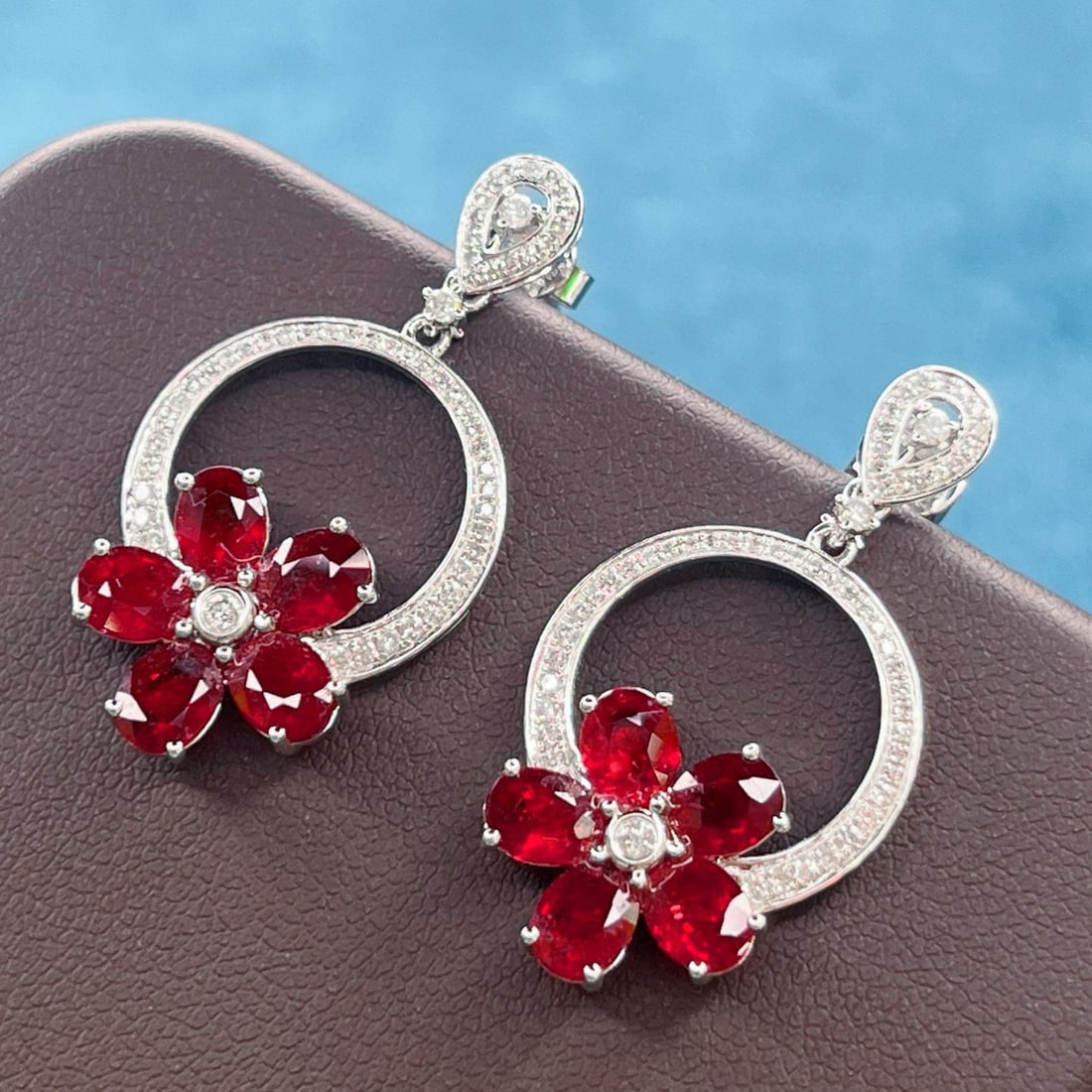14k Gold 5.87 Ctw Natural Ruby & Diamond Earrings - 3