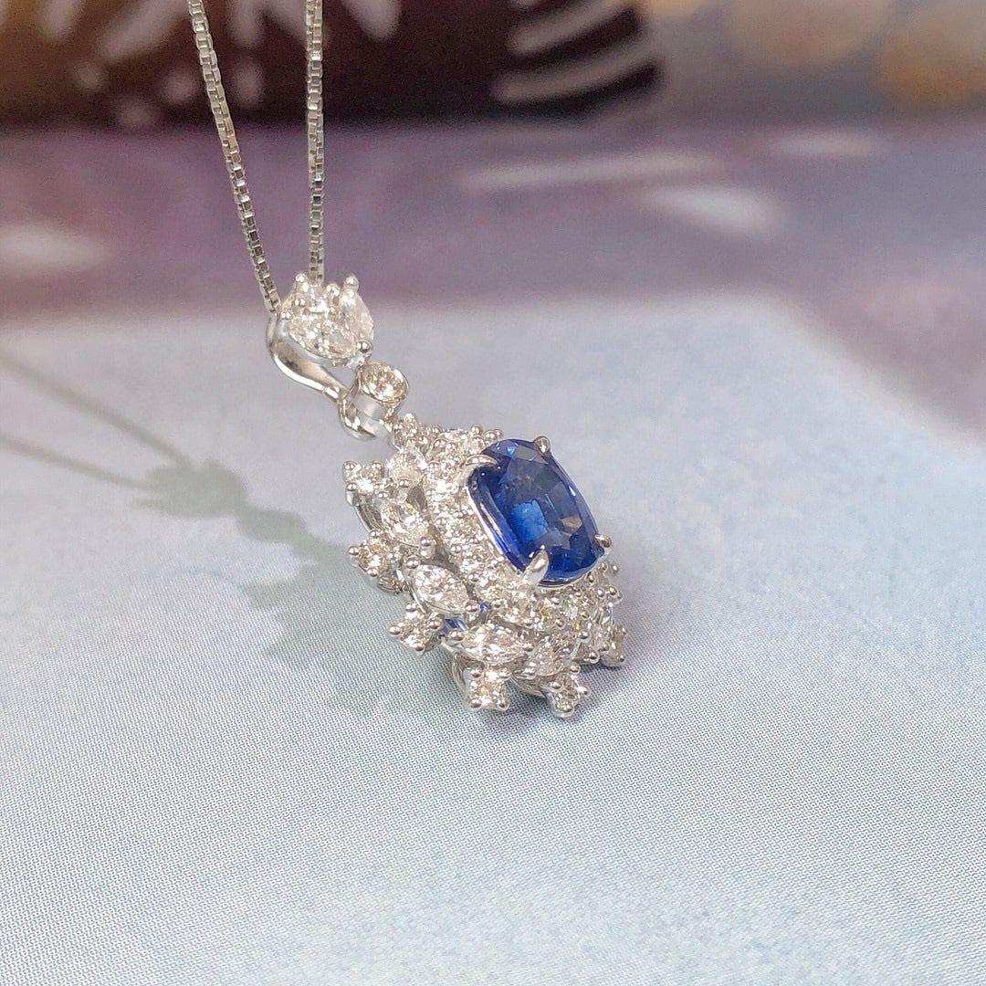 14k Gold 2.02 Ctw Natural Sapphire & Diamond Pendant( Without Chain ) - 2