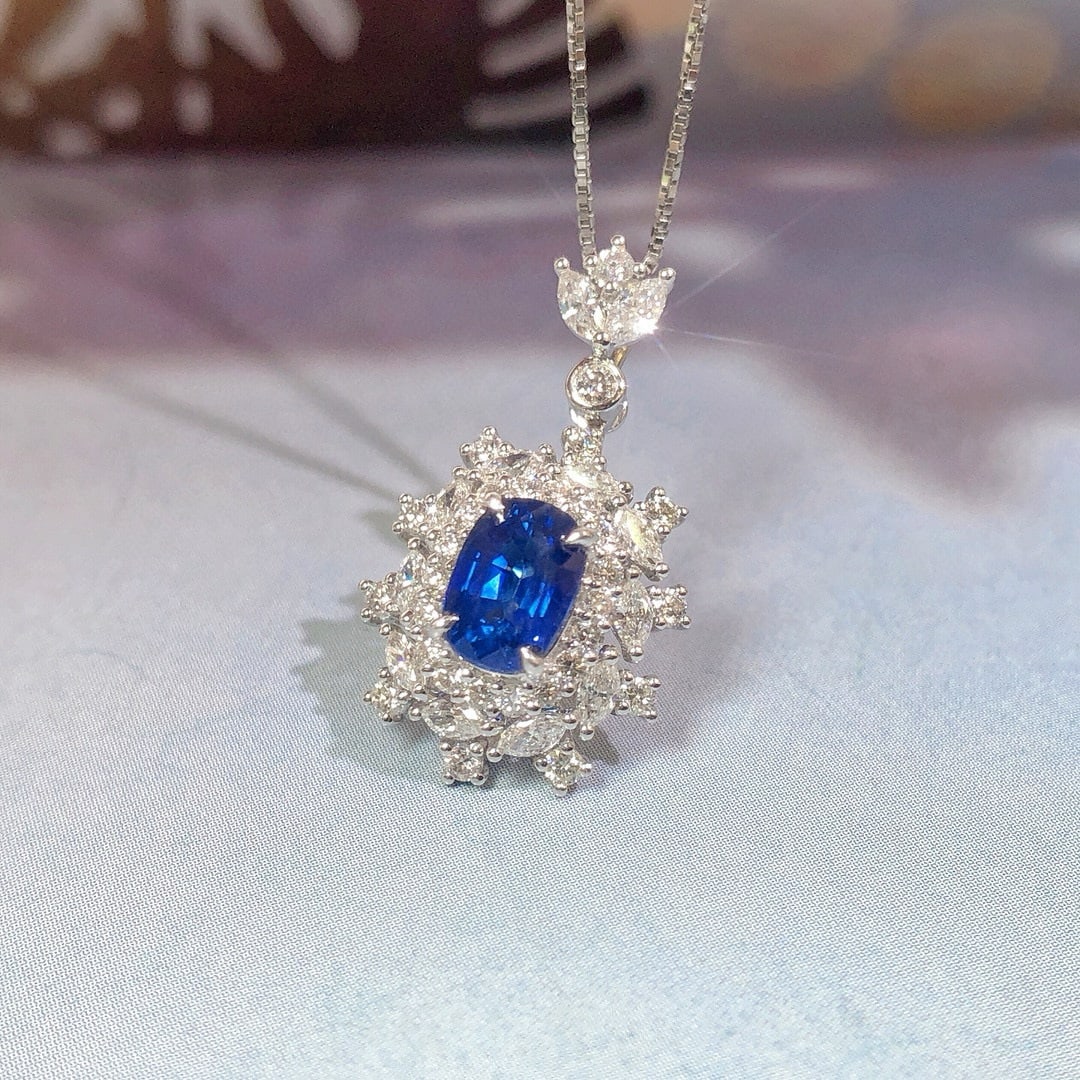 14k Gold 2.02 Ctw Natural Sapphire & Diamond Pendant( Without Chain ) - 6