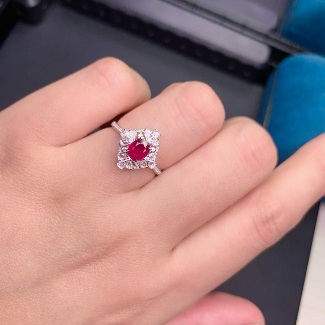 14k Gold 0.79 Ct Natural Ruby & Diamond Ring - 7