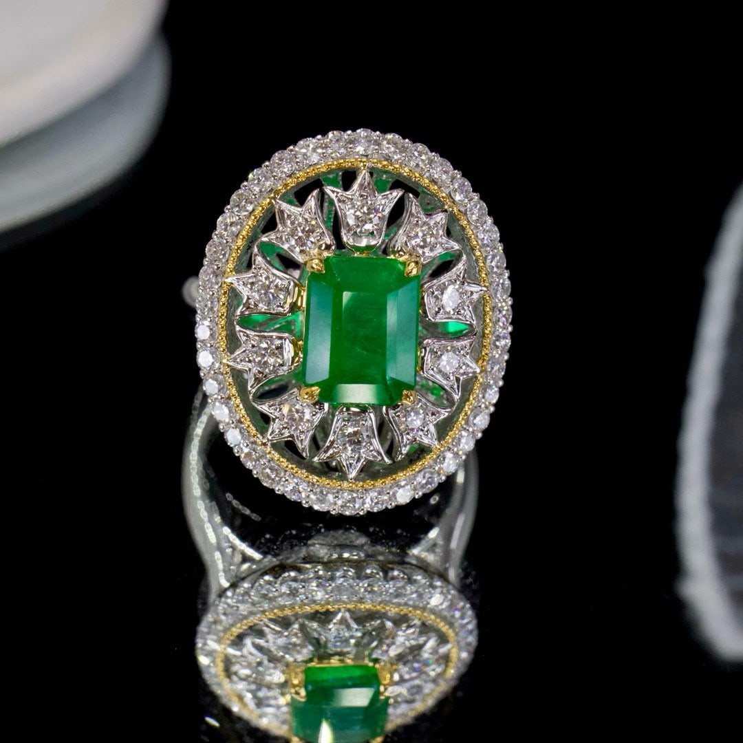 14k Gold 2.98 Ctw Vivid Green Natural Emerald & Diamond Ring/pendant( Without Chain ) (1 of 6)