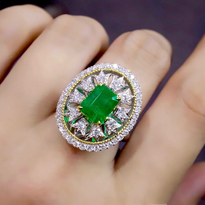 14k Gold 2.98 Ctw Vivid Green Natural Emerald & Diamond Ring/pendant( Without Chain ) - 3