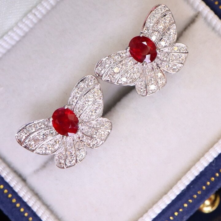 14k Gold 0.91 Ctw Natural Ruby & Diamond Earrings - 2