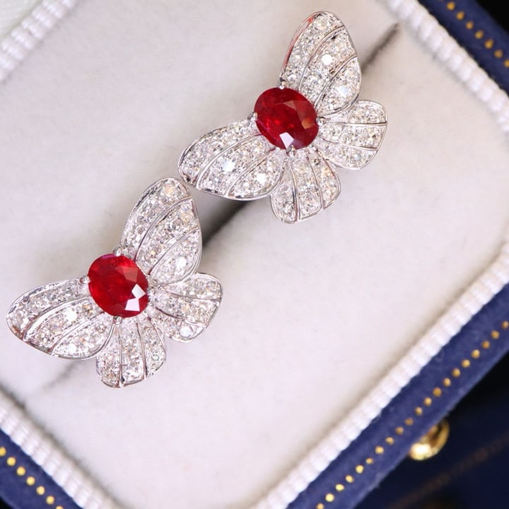 14k Gold 0.91 Ctw Natural Ruby & Diamond Earrings - 3