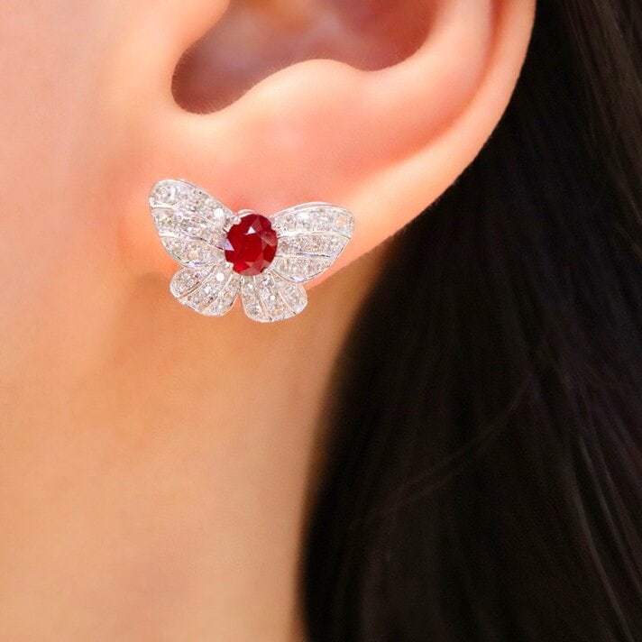 14k Gold 0.91 Ctw Natural Ruby & Diamond Earrings - 5