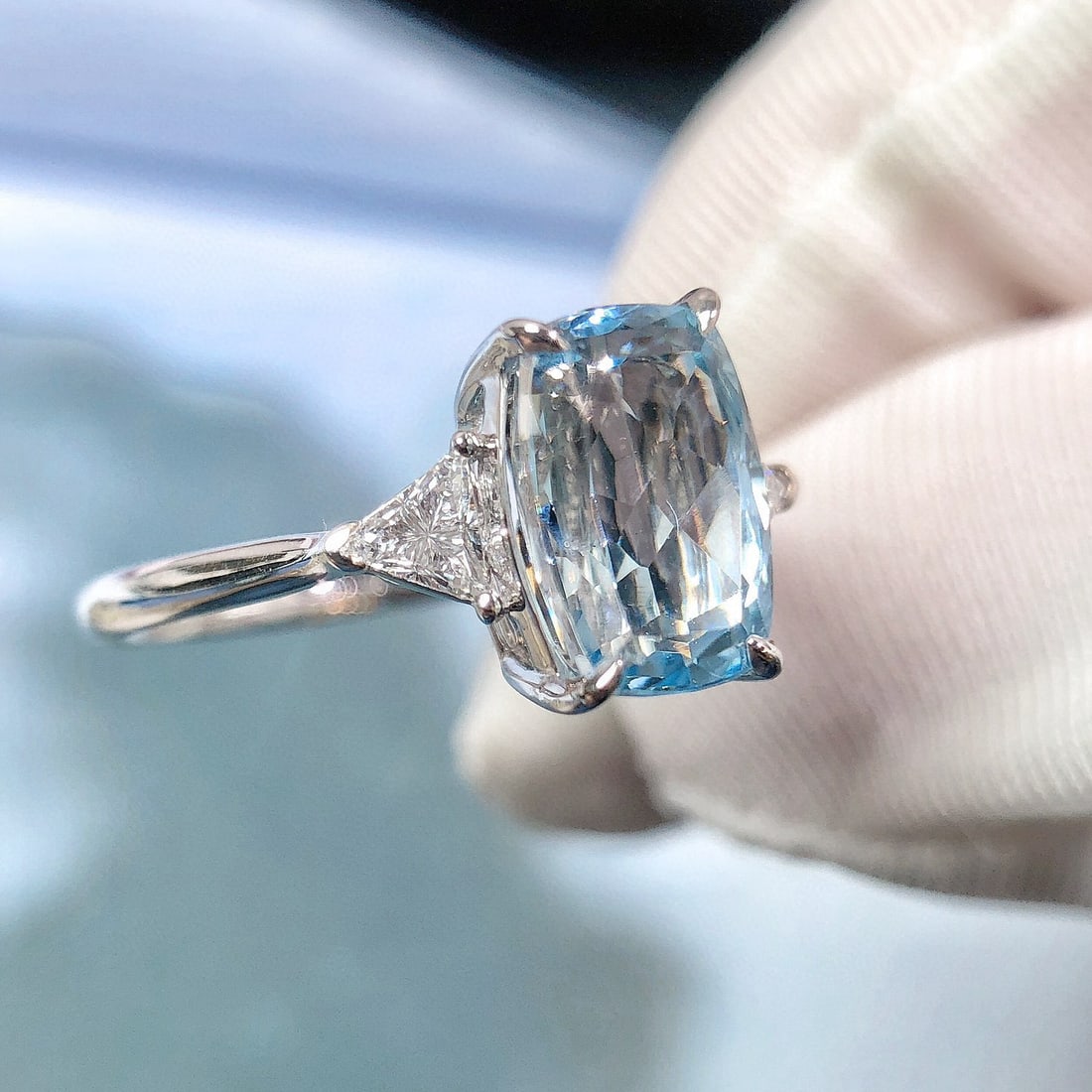 14k Gold 2.41 Ctw Natural Aquamarine & Lab Grown Diamond Ring - 2