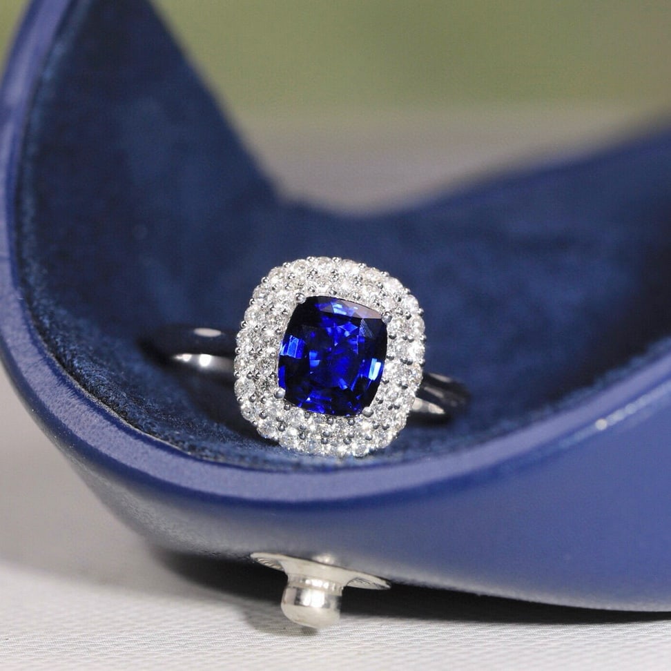 14k Gold 1.22 Ct Natural Sapphire & Diamond Ring - 9