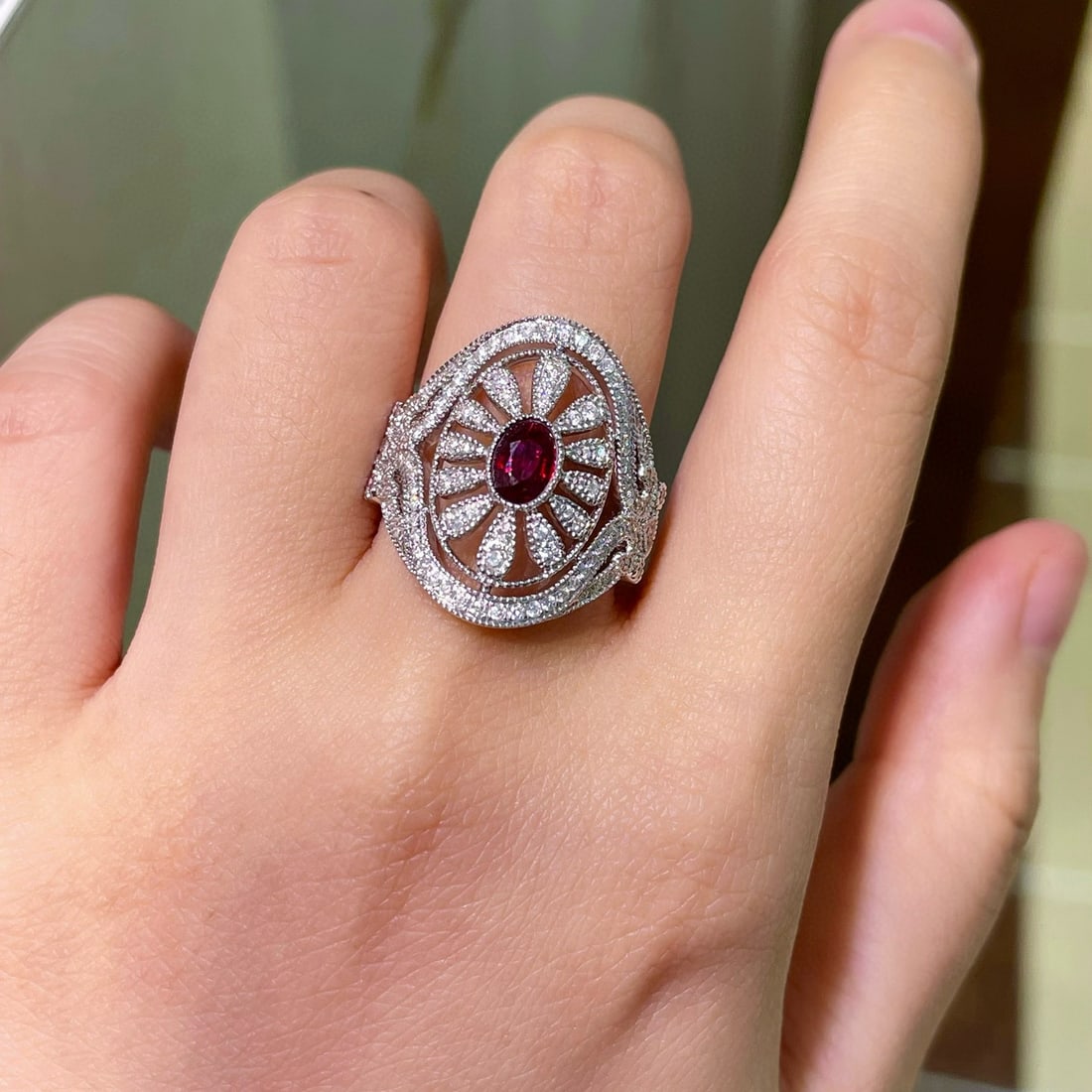 14k Gold 0.94 Ctw Natural Ruby & Diamond Ring - 5