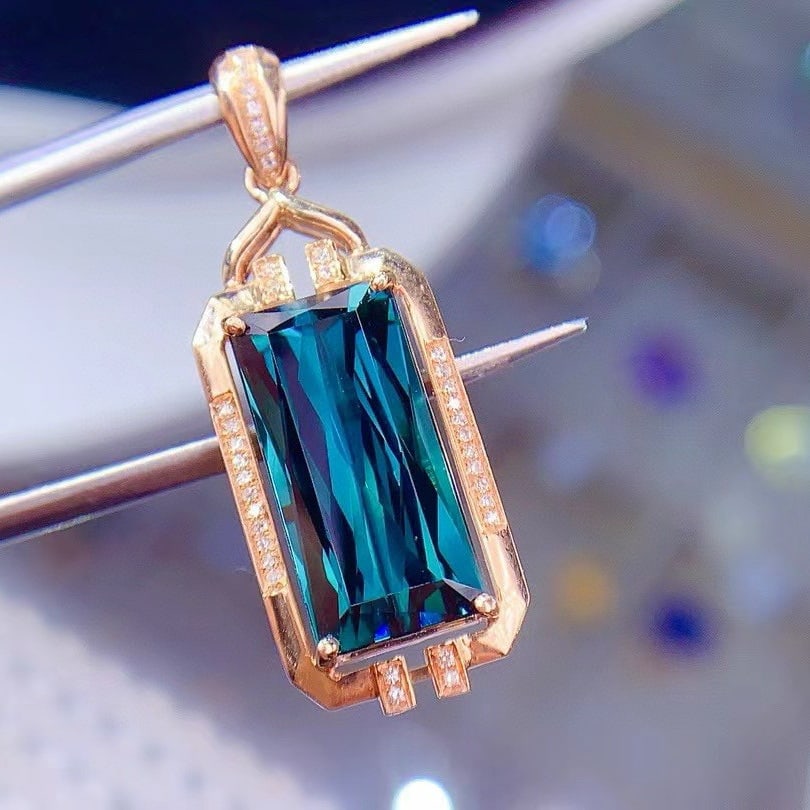 14k Gold 6.0 Ctw Natural Tourmaline & Diamond Pendant( Without Chain ) - 2