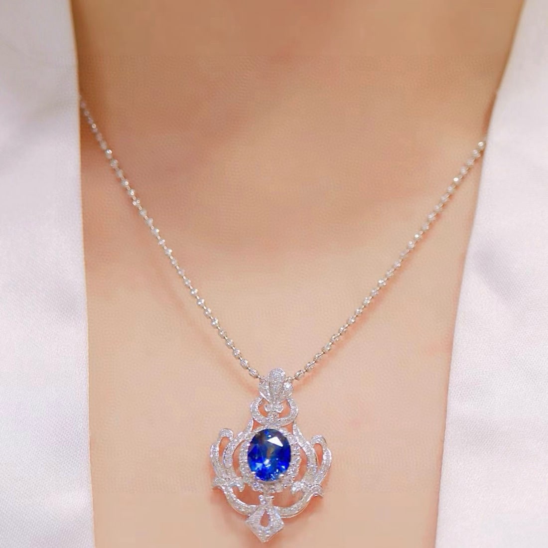 14k Gold 2.94 Ctw Natural Sapphire & Diamond Pendant( Without Chain ) - 2