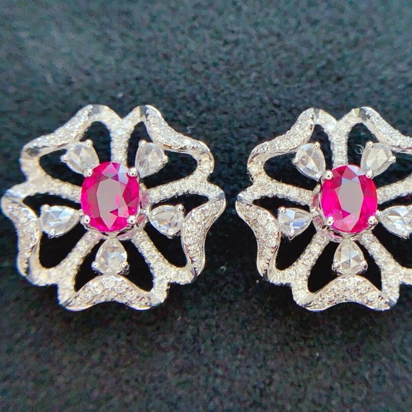 14k Gold 1.85 Ctw Natural Ruby & Diamond Earrings (1 of 7)