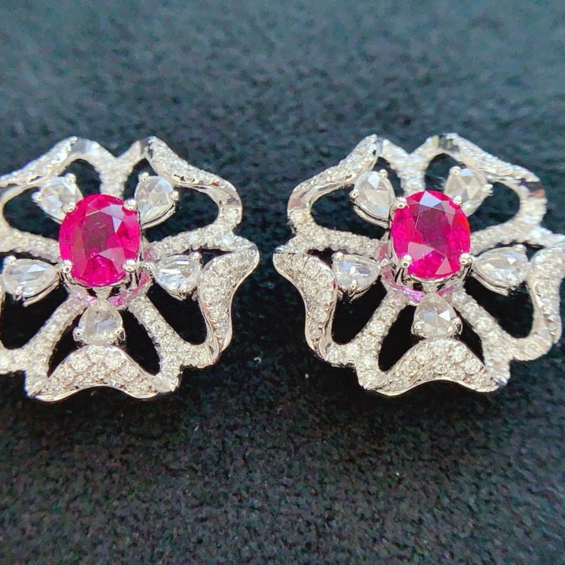 14k Gold 1.85 Ctw Natural Ruby & Diamond Earrings - 4