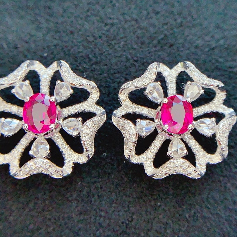 14k Gold 1.85 Ctw Natural Ruby & Diamond Earrings - 6