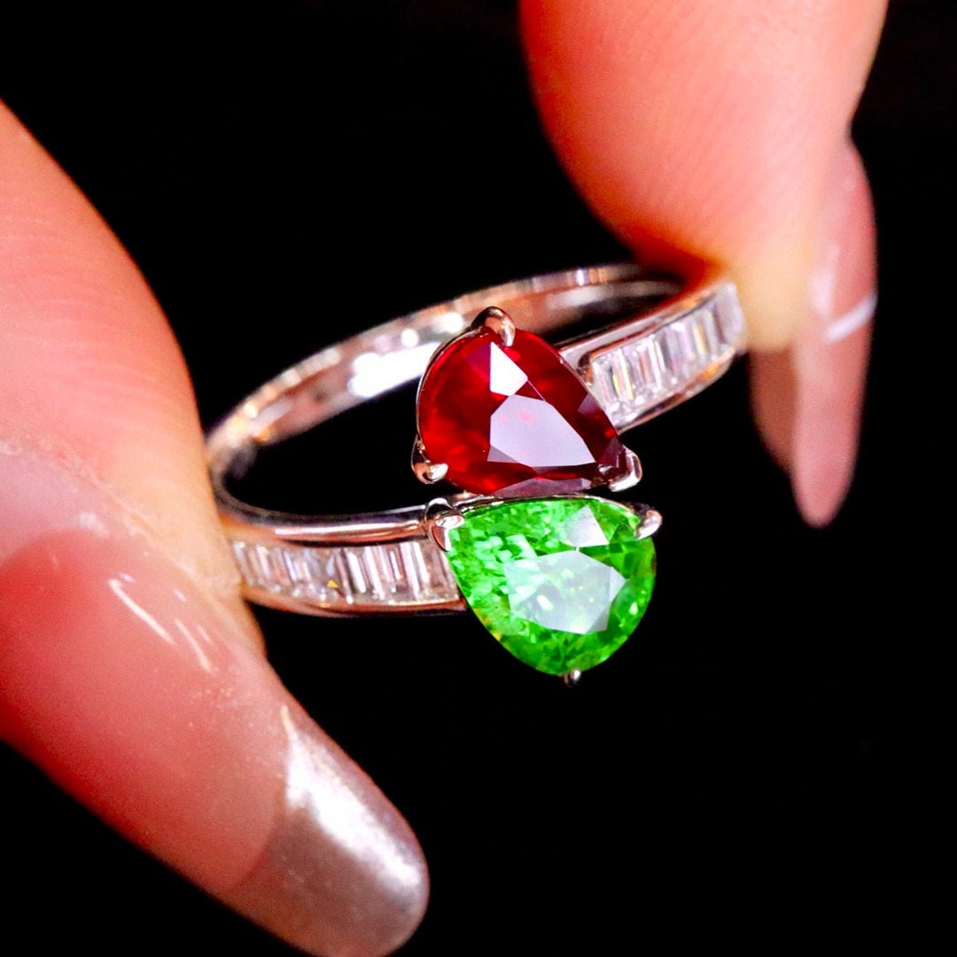 14k Gold 2.15 Ctw Natural Ruby & Tsavorite & Toi Et Moi Ring - 2
