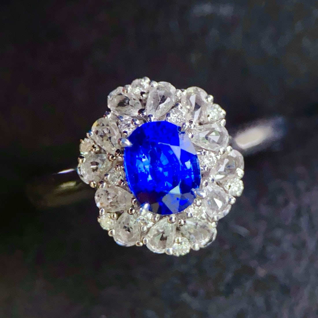 14k Gold 1 Ct Natural Sapphire & Sapphire & Diamond Ring - 2