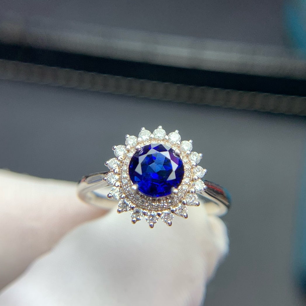 14k Gold 1.03 Ct Natural Sapphire & Diamond Ring - 2