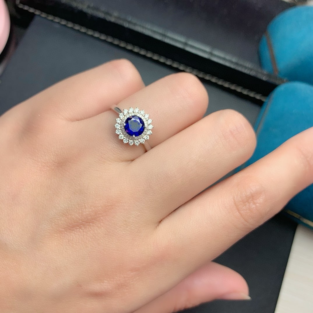 14k Gold 1.03 Ct Natural Sapphire & Diamond Ring - 6