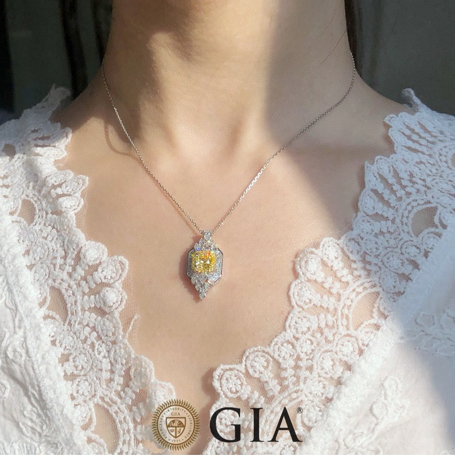 Gia Certified 14k Gold 2.62 Ctw Natural Yellow Diamond & Diamond Pendant( Without Chain ) - 5