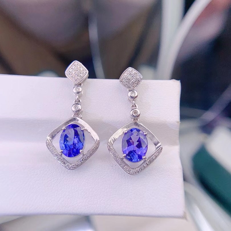 14k Gold 3.5 Ct Natural Tanzanite & Diamond Earrings (1 of 5)