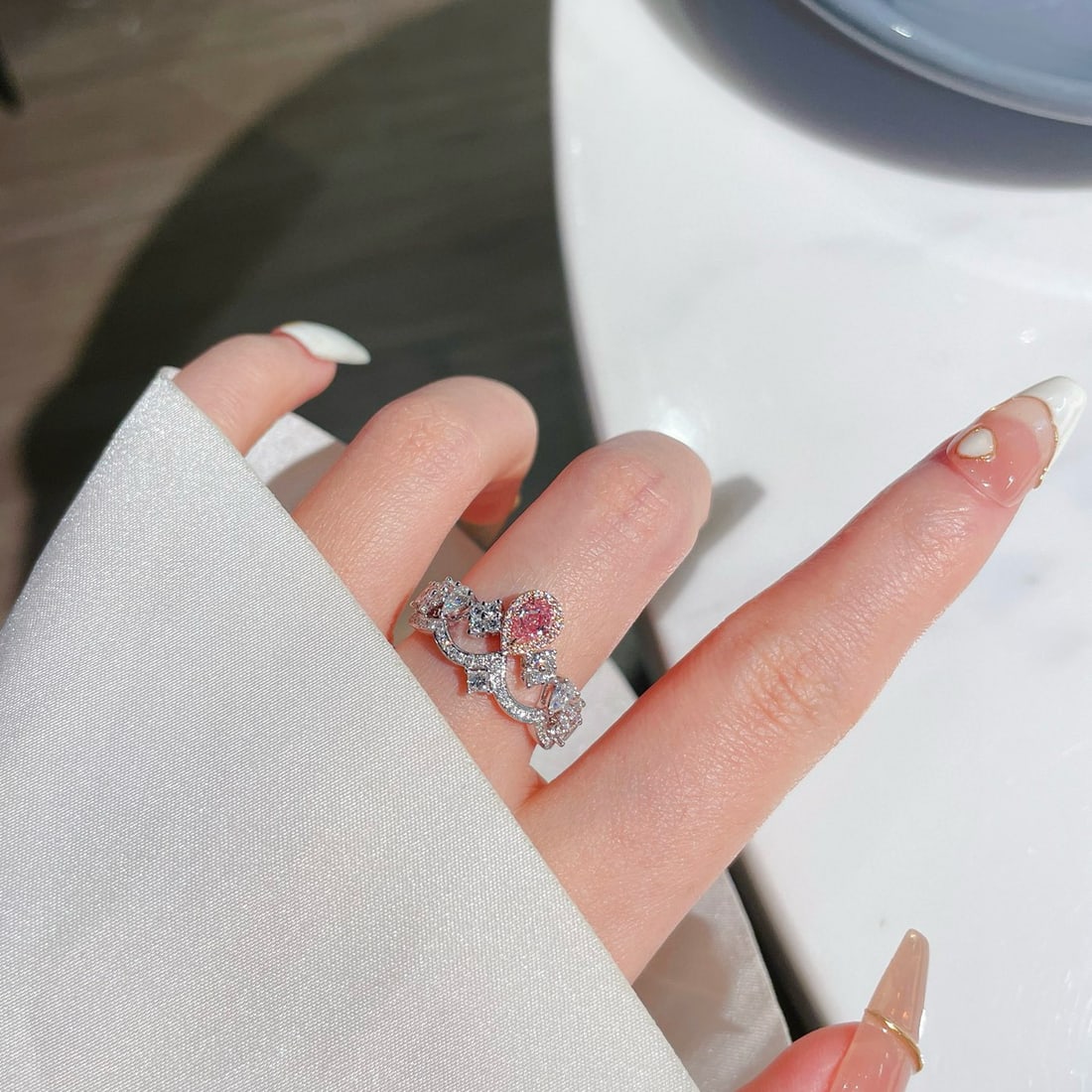 14k Gold 0.98 Ctw Natural Pink Diamond & Diamond Ring - 6